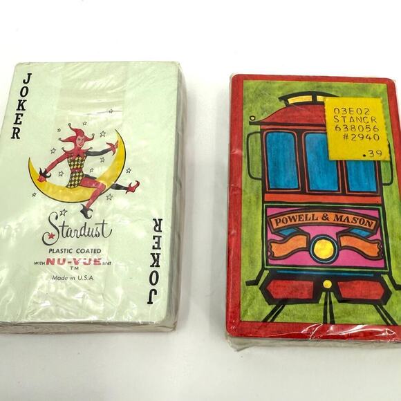 Lot/2 Vintage New Playing Cards Nu-Vue Stardust  Plastic Coated Powell & Mason - Picture 4 of 6